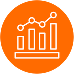 Icon showing a bar chart with an overlaid line graph representing data analysis and statistics.